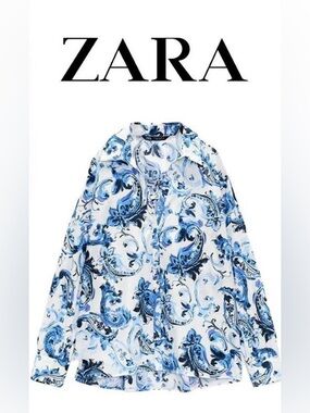Zara women’s Blue and White floral Button Down Shirt - US Medium